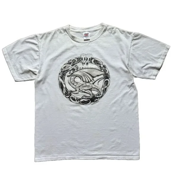 Vintage Y2K Wayne Whelpton Dragon Punk Goth T Shirt Size L 2006 White - Picture 1 of 8